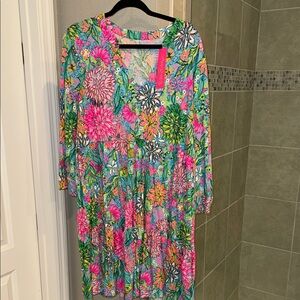 Lilly Pulitzer Alaina Dress Seabreeze Blue Walking On Sunshine Size XL New w/Tag